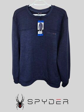 Spyder  Active  Fleece Crewneck Sweatshirt Performance Navy Blue Mens Large
